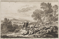 KG 05208
<br/>
Landschap met ploegende boer en herders
<br/>
<em>Visscher, Jan de (ca. 1636-na 1692)</em>
